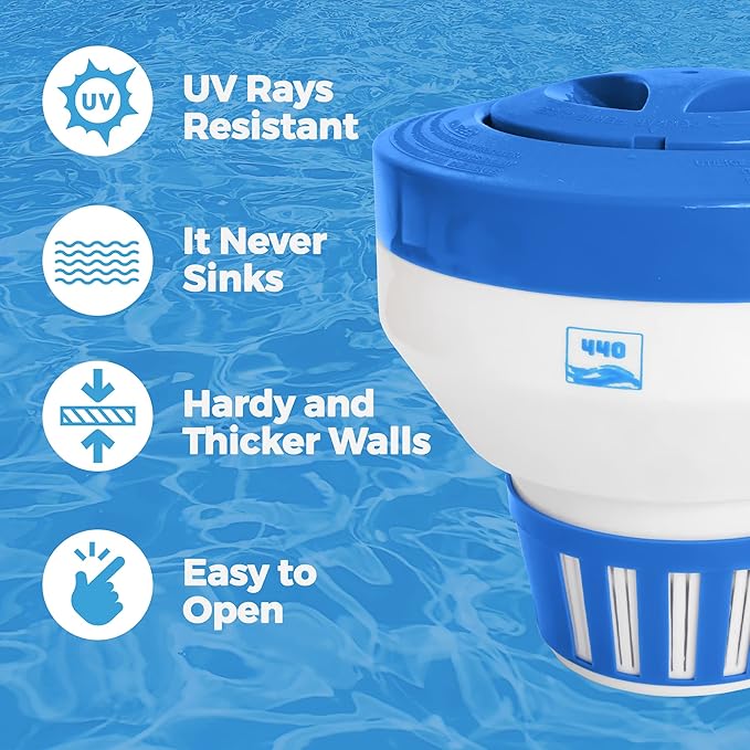 440 Pool Chlorine Floater Dispenser, Fits Up to 5 Pieces of 3-Inch Chlorine Tabs, Adjustable Flow, Control, Heavy-Duty Plastic - Suitable for Small & Large Pools - 9.6 Ounces (Pack of 12)