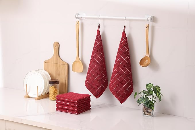 Homaxy 100% Cotton Terry Kitchen Dish Cloths, Ultra Soft and Absorbent Dish Towels for Kitchen, Suitable for Drying and Washing Dishes, 12 Pack, 12 x 12 Inches, Brick Red