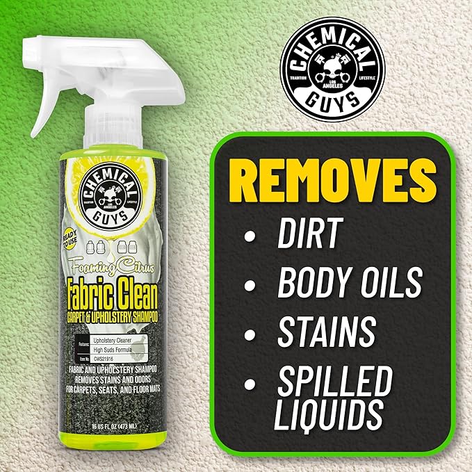 Chemical Guys Foaming Citrus Fabric Clean Carpet & Upholstery Cleaner - Car Carpet Cleaner Spray for Seats and Floor Mats, Removes Stains &Odors, Safe for Cars, Home and Office, 16 oz Citrus Scent
