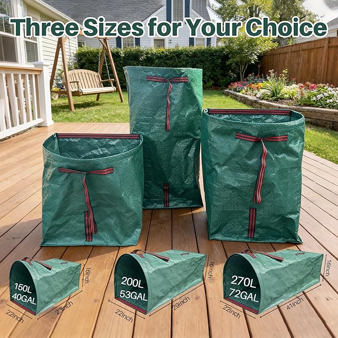 2-Pack 72-Gallon Reusable Yard Waste Bags with Gloves– Heavy-Duty Dustpan-Style Lawn & Garden Bags with Handles, Foldable, Standable Leaf Collector for Leaves, Grass, Branches, and Outdoor Debris