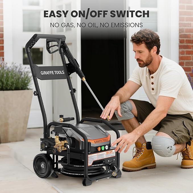 Giraffe Tools Crossfalls Retractable Pressure Washer Ultra - Mount Versatility (Wall Mounted, Trolley & Freestanding), Electric Power Washer with 1000H All-Copper Pump, Brushless Motor