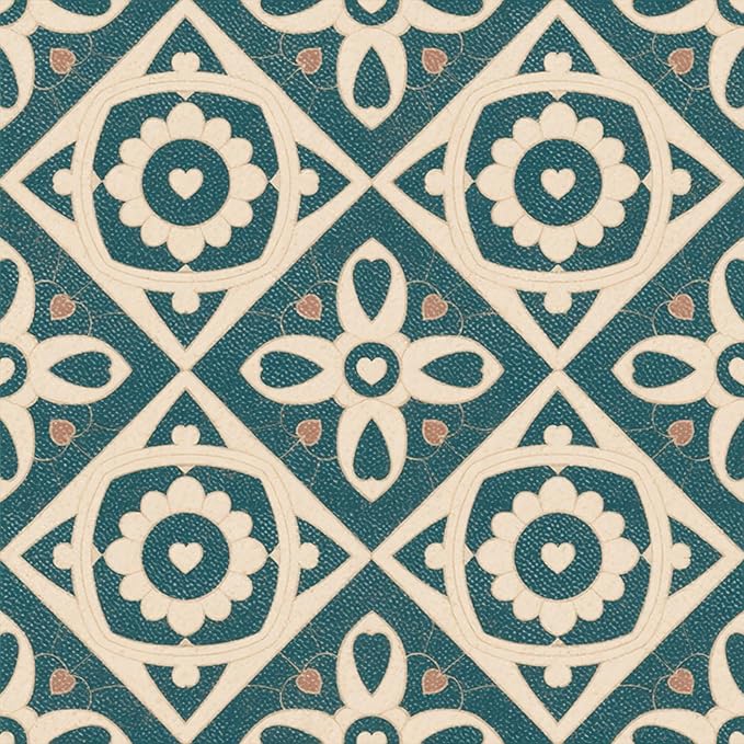 10PCS 12x12 Inch Vintage Heart Floral Pattern PVC Floor Tiles Peel and Stick Removable Self Adhesive Vinyl Flooring Stickers for Bathroom Kitchen Bedroom Home Decor