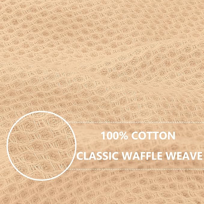 Homaxy 100% Cotton Waffle Weave Kitchen Dish Towels, Ultra Soft Absorbent Quick Drying Cleaning Towel, 13 x 28 Inches, 4-Pack, Apricot