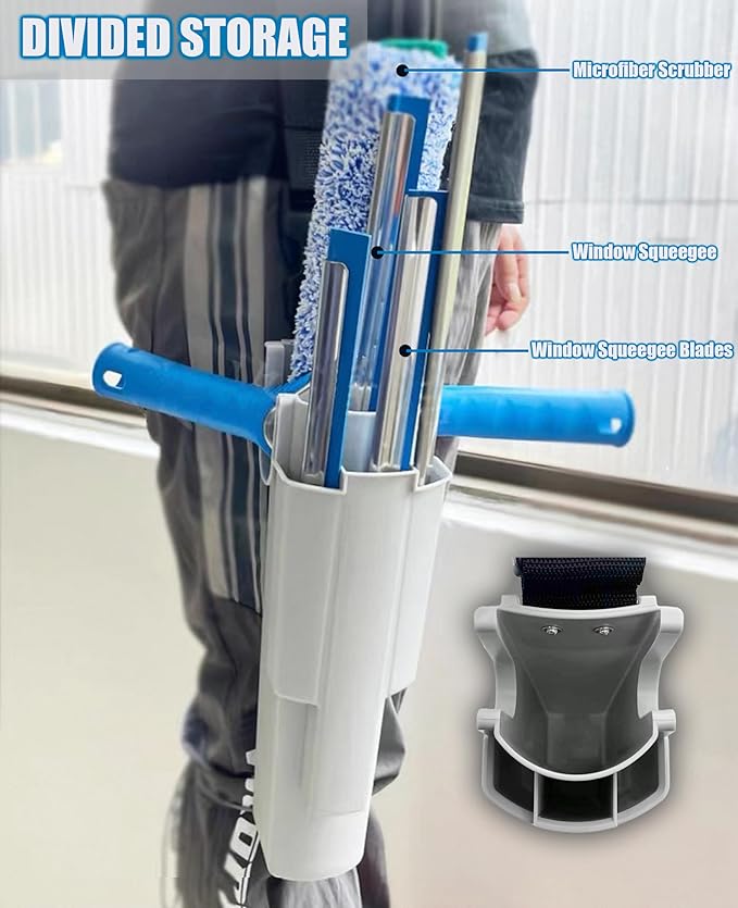 Window Cleaning Holster with Belt, Removable Side Bucket, Detachable Squeegee Holder Tool, Carry Multiple Tools on Waist, Ideal Cleaners Kit