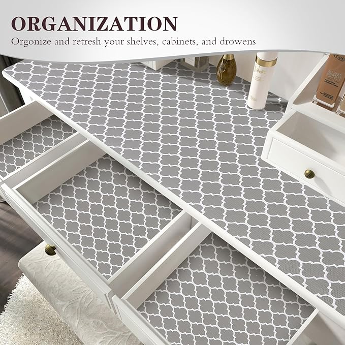 Drawer and Shelf Liner, Non-Slip Kitchen Cabinet Liners Non-Adhesive Thick Strong Grip Waterproof Washable Mats Protect Dresser Shelves Cupboard Bathroom Cabinets, Gray, 18 in X 10 FT