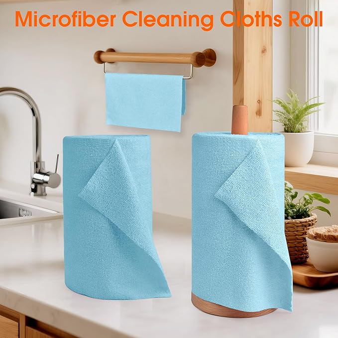 Microfiber Cleaning Cloth Roll - 100 Pack Tear Away Microfiber Paper Towels, Reusable, Washable, Scratch-Free, Kitchen Towels for Car, Home, Kitchen, Glass, Dishes (Blue)