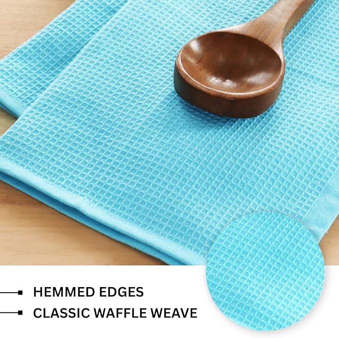 PurpleEssences Waffle Weave Kitchen Towel, 100% Cotton, 15x25 Inches, with Hanging Loop Ultra Soft Absorbent Quick Drying Dish Cloth, Tea and Hand Towels, 4 Pack - Christmas Holiday Winter - Aqua Blue