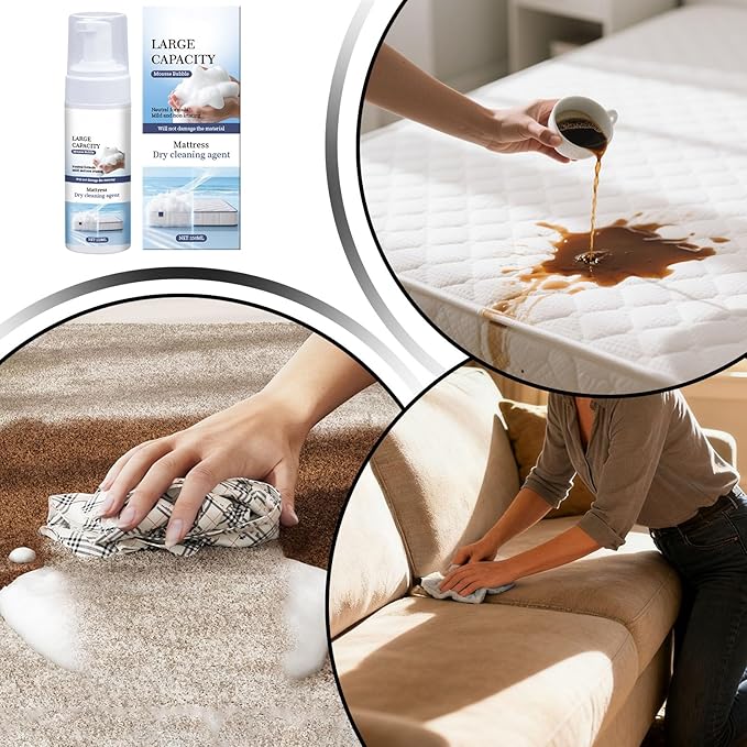 Mattress Cleaner And Stain Remover, No-Scrub Formula, 150ml, Mattress Dry Cleaning Agent, Waterless Fabric Cleaner, Multi-Sûrface, For Couch, Rug, Carpet, Upholstery, Home