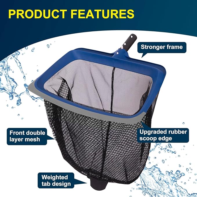 Deluxe Swimming Pool Cleaning Kit Including Pool Skimmer Net with Rubber Edge, 17.5" Pool Brush Head & Rotatable Pool Scrub Brush, Heavy Duty Pool Cleaning Kit Inground & Above Ground Pool (No Pole)