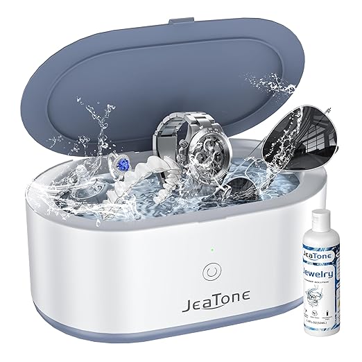 Ultrasonic Jewelry Cleaner Machine, JeaTone 20oz Ring Cleaner, 46KHz Professional Sonic Cleaner, Jewelry Cleaner for All Jewelry, Rings, Glasses, Dentures Grey