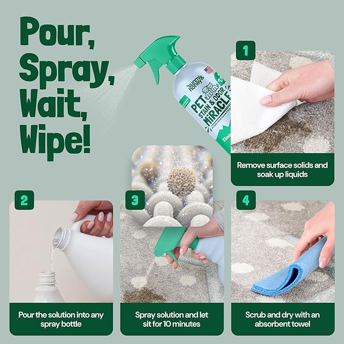 Sunny & Honey Pet Stain Remover - For New and Deep-set Stains - Pet & Kid Safe Pet Enzyme Cleaner - Fast Acting Carpet Cleaner Spray for Rugs, Upholstery & Furniture (128 fl oz, Spring Mint)