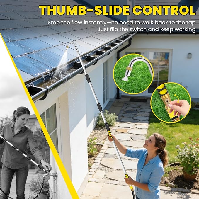 Gutter Cleaning Tools, 16ft Gutter Cleaner Tools From the Ground with Hose Attachment, Rain Gutters Cleaning Wand with Heavy-Duty Head for 2nd Story House