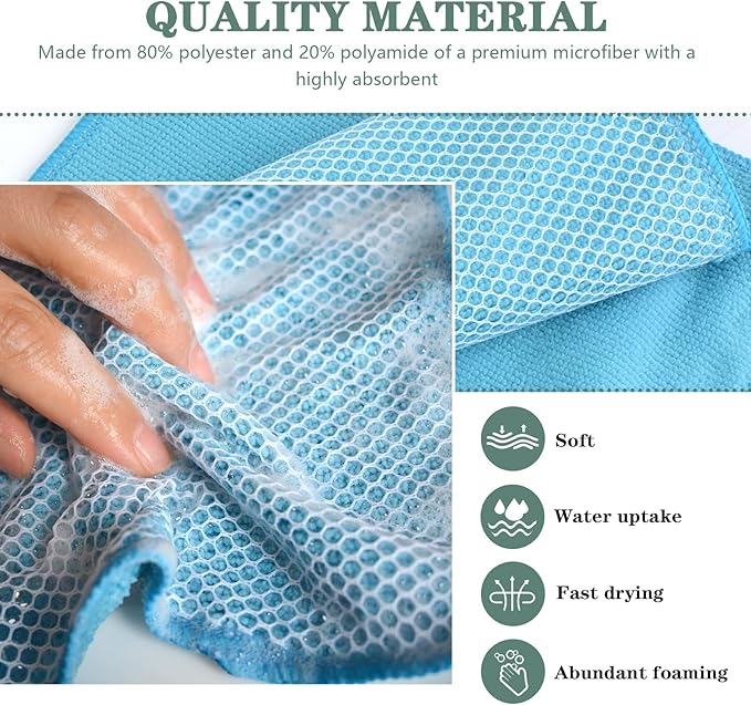 SINLAND Microfiber Dish Cloth for Washing Dishes Dish Rags Best Kitchen Washcloth Cleaning Cloths with Poly Scour Side 5 Color Assorted 7.87inchx7.87inch 10pack
