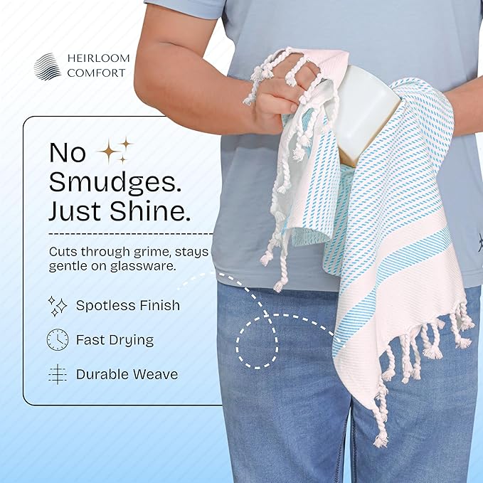Multi Color Kitchen Towels 16x26 Inch, 3 Pack, 100% Cotton, Ultra Absorbent, Fast Dry, Machine Washable, Drying Dishes, Cleaning, Everyday Use - Aqua Blue, Beige, Ash Grey