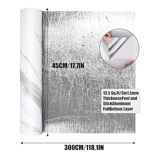 Luxury Thicken Matte Grey White Marble Peel and Stick Floor Tiles Self-Adhesive Vinyl Flooring Roll-DIY Easy for Wall and Floor,Hard Surface/Waterproof/Anti Slip (Not Real Marble, 17.72 "W x 118" L)