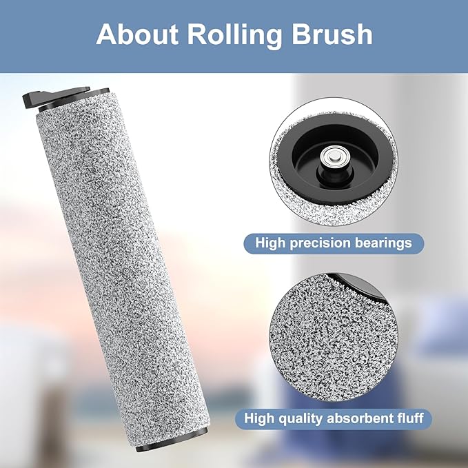 Vacuum Mop Replacement Parts Compatible with Tineco Roller Brush Replacement, Suitable with Ifloor 3 Series, Floor One S3 Series, Ifloor 5 Breeze Cleaner, Set Includes 2 Roller Brushes and 5 Filters