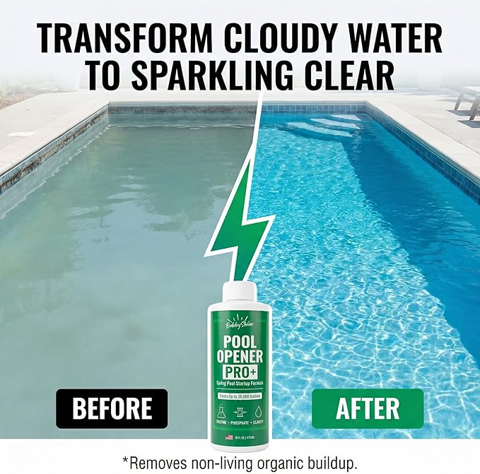 Pool Opening Chemical - 16 oz Treats Up to 20,000 Gallons - Pool Opening Kit Routine Additive (Clarifier Support) for Above Ground & Inground Pools, Chlorine or Salt Compatible – BubbyShine