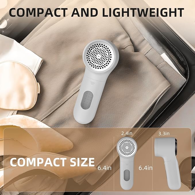 Fabric Shaver, Electric Lint Remover, Rechargeable Lint Shaver, Household Essentials for Clothes, Upholstery, Furniture, Sweater Defuzzer to Remove Pilling, Battery Operated, Birch