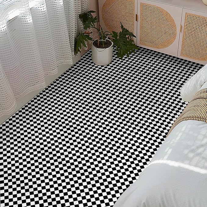 Elffloor Peel and Stick Floor Tile: 30pc 11.8 * 11.8in Self-Adhesive Waterproof Vinyl Flooring Black and White Tiles Sticker for Bathroom, Kitchen, Bedroom, Living Room