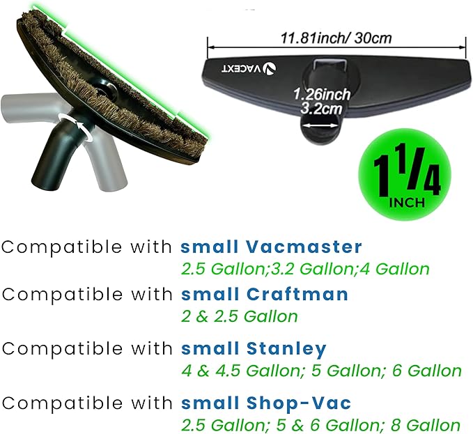 Upgraded Hardwood Floor Attachment with Horse Hair Soft Bristles & Flexible Brush Head for Vacuum Cleaners Using 1 ¼'' (1.25inch) (32mm) Accessories - Work on Low Carpet & Wood/Bare/Tile/Hard Floors