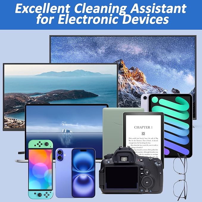 Ordilend Screen Cleaner Refill Kit for Keyboard Cleaning Kit Laptop Cleaner, 10-in-1 Computer Screen Cleaning Brush Tool, Streak-Free Spray for Computer, Phone, Pad, Includes Microfiber Cloth, 60ML