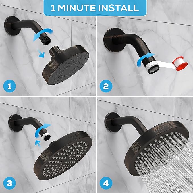 SparkPod Shower Head - High Pressure Rain - Premium Quality Luxury Design - 1-Min Install - Easy Clean Adjustable Replacement for Your Bathroom Shower Heads (Vintage Oil Rubbed Bronze, 6 Inch Round)