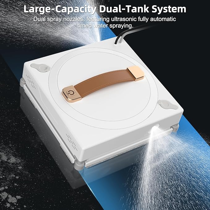 Window Cleaning Robot, 3000Pa Auto Automatic anti-slip system, Three intelligent cleaning path modes Ultrasonic automatic dual-direction water spray system Cleans glass, tiles, marble, and wood panels