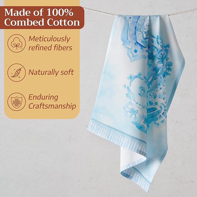 Maison d' Hermine Dish Towels 100% Combed Cotton Premium Easter Kitchen Towels Dishcloth for Home, Kitchen, Dining, Cocktail Parties & Camping, Paisley Blues - (Set of 3)