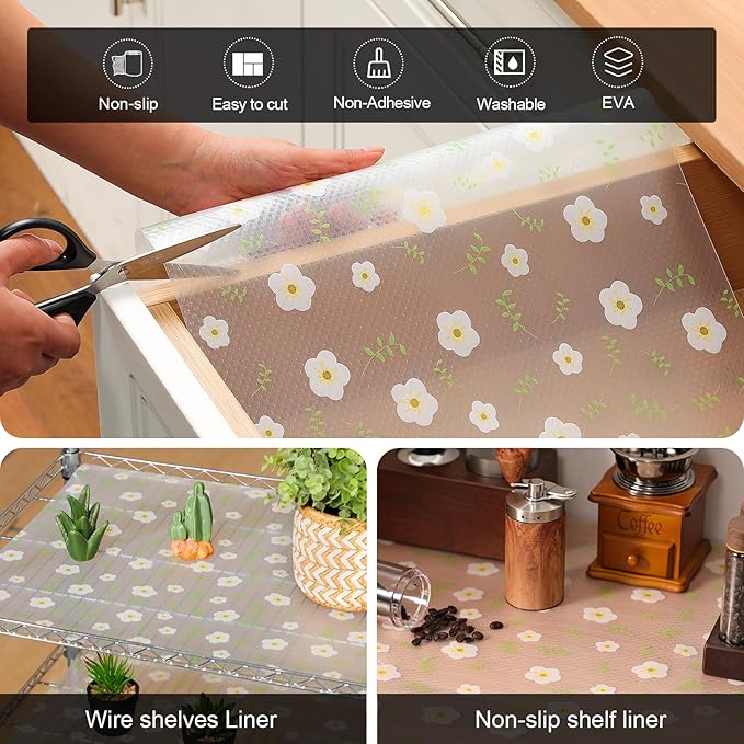 Cooyes Shelf Liner – Premium Non-Adhesive Cabinet & Drawer Liner for Kitchen – Waterproof Shelf Paper with Modern Pattern – Durable EVA Cabinet Mat – Easy to Cut （24" W x 120" L）