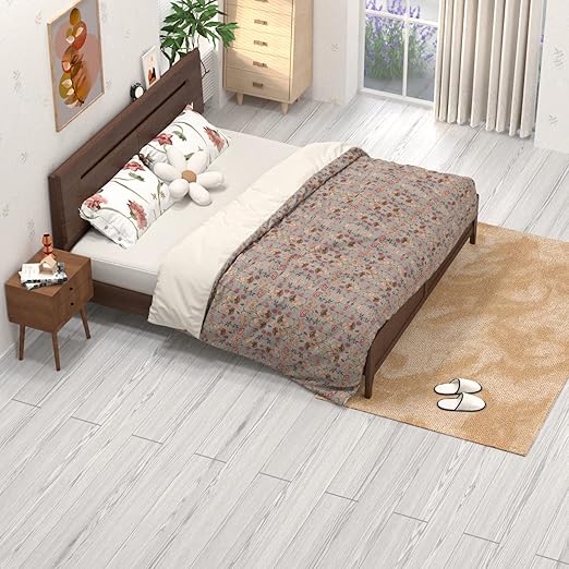 Oxdigi Peel and Stick Vinyl Flooring Roll 23"x 196"/32 Sq.Ft, Thicken Self Adhesive Vinyl Floor Tiles Wood Plank Flooring Waterproof Wear-resistant for any Room, Easy DIY Floor Coverings, White-Washed