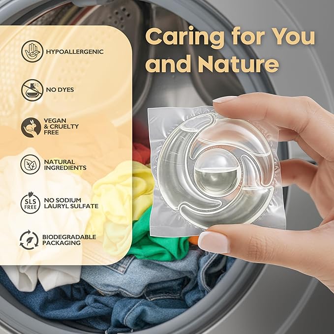 Luxury Laundry Detergent Packs – 60 Loads | Plant-Based, Plastic-Free, SLS-Free, Vegan, HE Compatible | Premium Eco Friendly Detergent, Fragrance-Free for Sensitive Skin | American Made