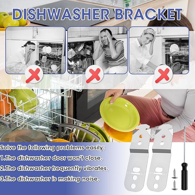 2 Pcs Dishwasher Mounting Bracket 619985 Compatible with Bosch, Replacement Anti-Tip Kit with Screwdriver for Secure Countertop Installation