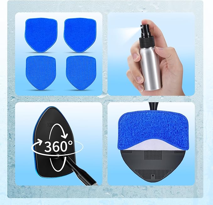XINDELL Windshield Cleaning Tool, Interior & Inside Car Windshield Cleaner with Microfiber Pads, Extendable Handle & 360° Head, Streak-Free Glass Cleaning Kit for Cars Trucks