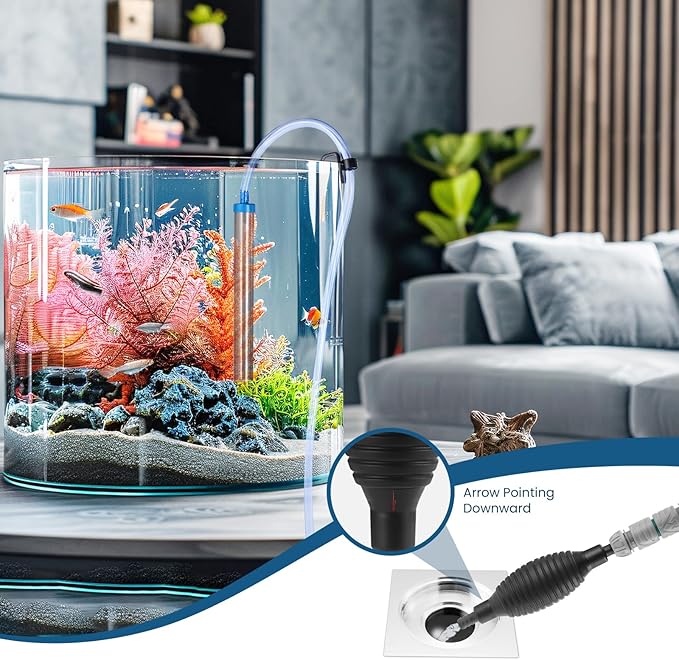 Fish Tank Vacuum Gravel Cleaner Gravel Vacuum for Aquarium，Siphon Aquarium Water Changer for Fish Tank with Four Faucet Adapter and Long Hose(50 Feet)