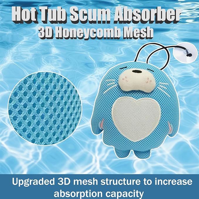 Hot Tub Scum Absorber - Sea Lion Hot Tub Floating Sponge - Scum Remover - Reusable Hot Tub Scum and Oil Absorbing Sponge to Keep Water Clean - Sky Blue