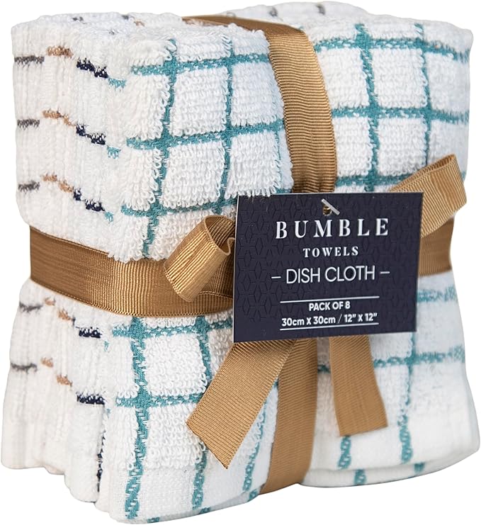 Premium Dish Towels (12”x 12”, 8 Pack) | Cotton Kitchen Hand Towels | Kitchen Towels | Highly Absorbent Tea Towels Set | Multicoloured - Checked