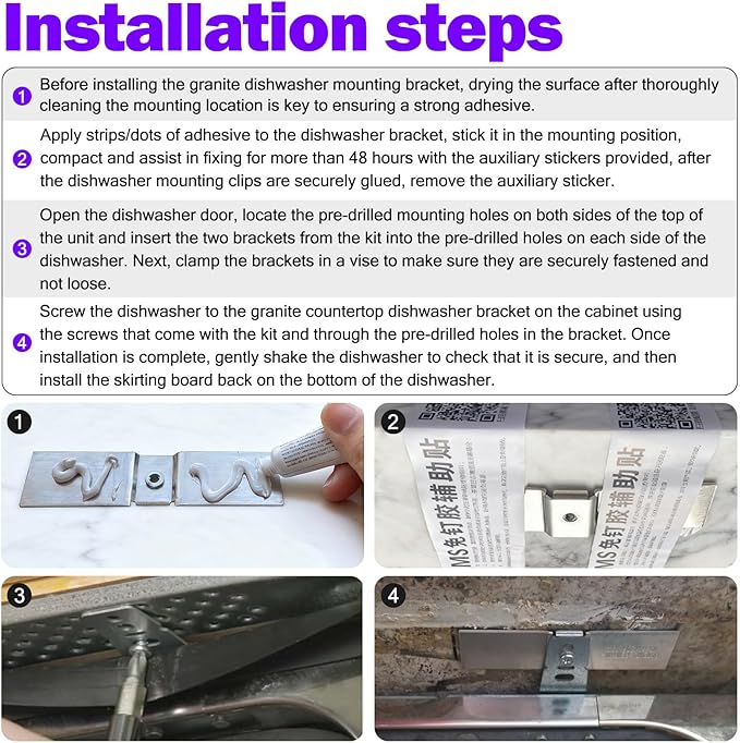 Granite Dishwasher Mounting Bracket Kit Fits Most Under Counter Dishwasher Mounting Bracket For Granite Countertop Dishwasher Brackets WP8269145 AP6012289 PS11745496 With Glue and Screws - 2 Pack