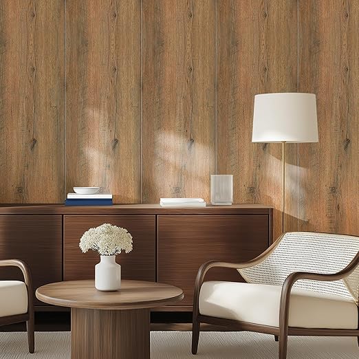 Luxury Thicken Wood Grain Peel and Stick Floor Tiles Self-Adhesive Vinyl Flooring Roll-DIY Easy for Wall and Floor,Hard Surface/Waterproof/Anti Slip (Brown Vinyl Flooring, 17.72 "W x 393.7" L)
