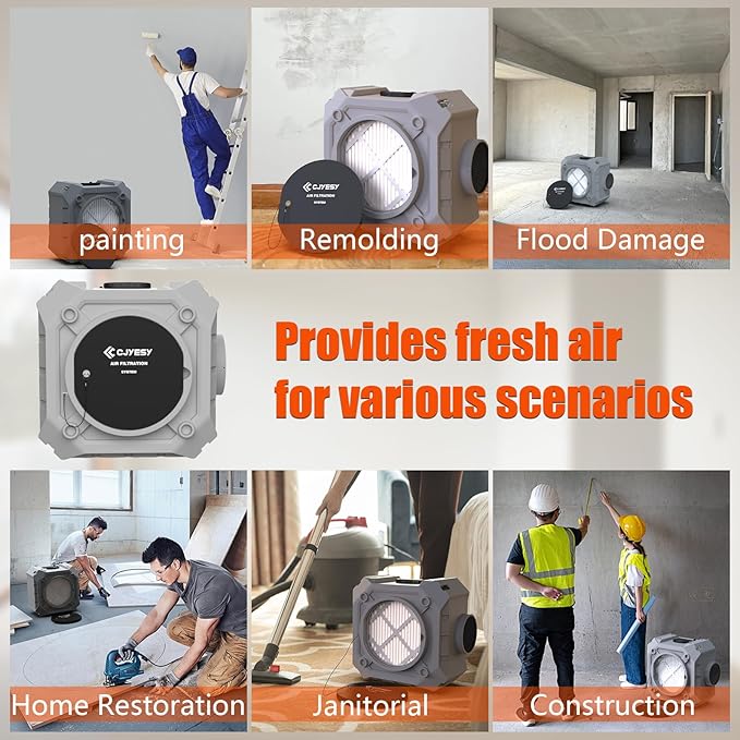 Air Scrubber,Air Purifier with 3 Stage Filtration, Stackable Negative Air Machine for Industrial and Commercial Use, Heavy Duty Air Cleaner with HEPA/Activated Carbon Filter