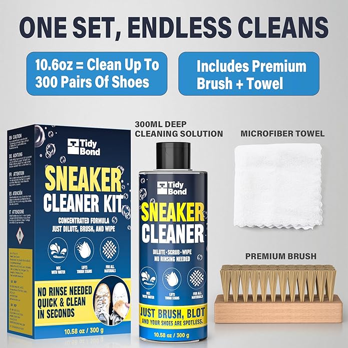 Shoe Cleaner Kit – 10.6oz Premium Shoe Cleaning Set with Brushes & Microfiber Towel, Sneaker Cleaner for White Shoes, Boots, Leather, Suede, Canvas, Mesh, PU & Fabric