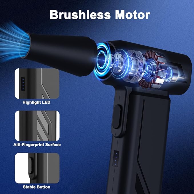 Compressed Air Duster with Verified 6.7 oz Blowing Force, PC Cleaner Air Duster Rechargeable, 5-Speed Compressed Air Blower 21 Accessories for Computer, Keyboard, Car, Home Electronics