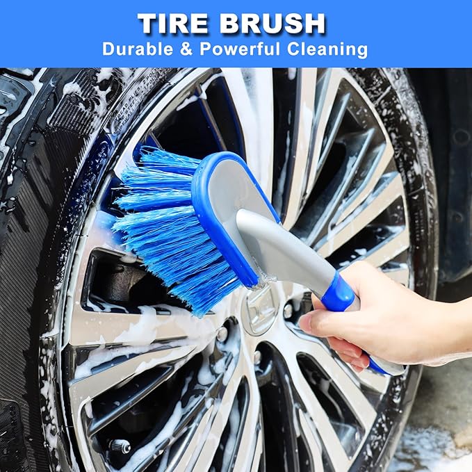 NIKCOSMK 62'' Car Wash Brush with Long Handle, Car Wash Kit with Tire Brush, Tower, Window Squeegee, Chenille Microfiber Car Wash Mop Mitt, Car Cleaning Brush Kit Supplies for Car, Truck, SUV, RV