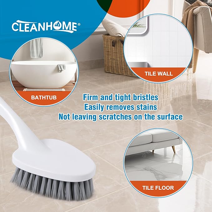 3 Pcs Scrub Brush,Multifunctional Cleaning Brush Set with Non-Slip Handle and Sturdy Bristles,Scrub Brushes for Cleaning Bathroom,Kitchen,Grout,Tile,Grey