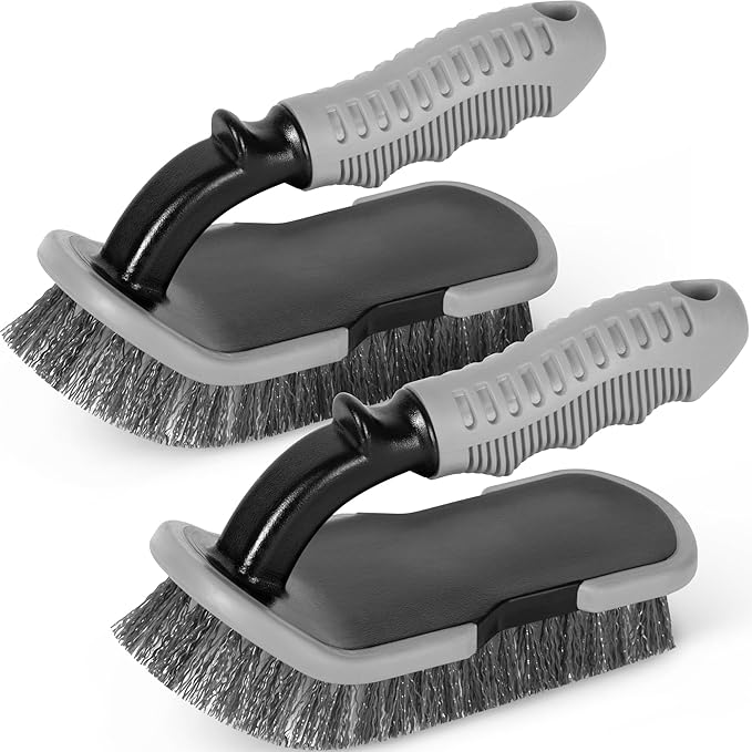 DecorRack 2 Pack Cleaning Brush, Heavy-Duty Scrub Brush with Ergonomic Handle for Floors, Tiles, Bathtubs, Grout, Decks, and Outdoor Surfaces (Gray, 2 Pack)