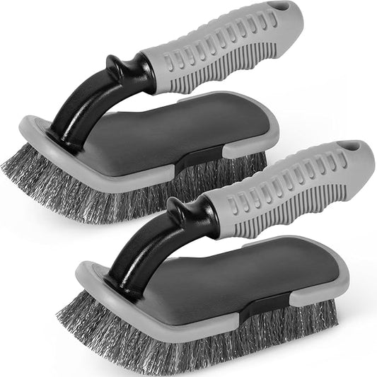 DecorRack 2 Pack Cleaning Brush, Heavy-Duty Scrub Brush with Ergonomic Handle for Floors, Tiles, Bathtubs, Grout, Decks, and Outdoor Surfaces (Gray, 2 Pack)