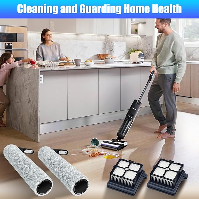 Replacement Brush Rollers and HEPA Filters for Tineco Floor ONE S6 / S7 Pro Cordless Wet Dry Vacuum Cleaner 2 Brush Rollers, 2 HEPA Filters with Clean Tool