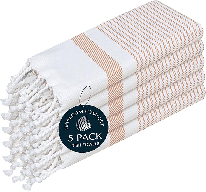 Ash Grey Turkish Kitchen Towels 16x26 Inch, 5 Pack, 100% Cotton, Ultra Absorbent, Soft, Fast Dry, Machine Washable, Dish Towel with Tassels for Drying Dishes, Cleaning, Everyday Use