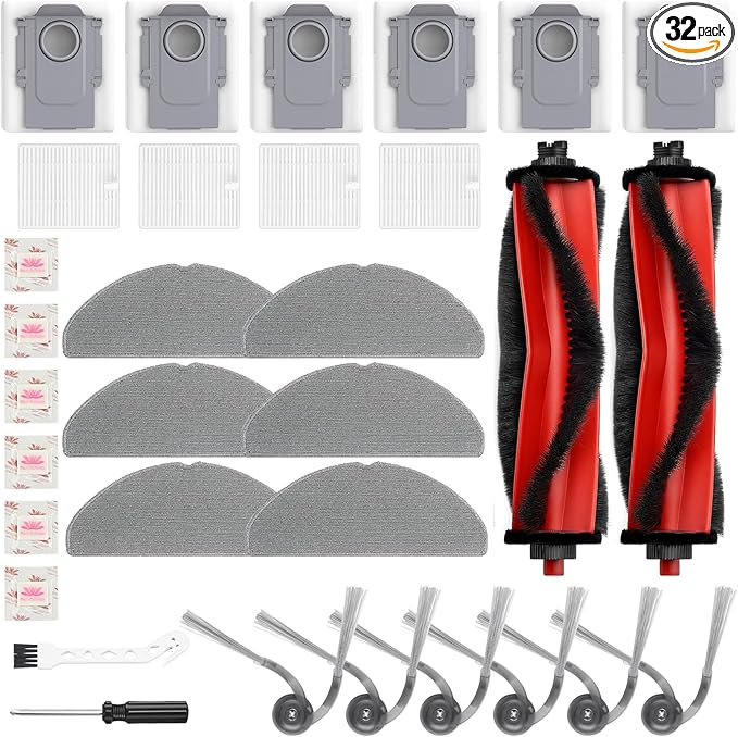 Replacement Kit Kit for Roborock Q7 M5+/ Q7 M5/ Q7 L5 / Q7 L5+ Robot Vacuum Cleaner, 2 Main Brushes,4 Filters,6 Mop Pads & Dust Bags & Side Brushes,1 Cleaning Brush & Screwdriver