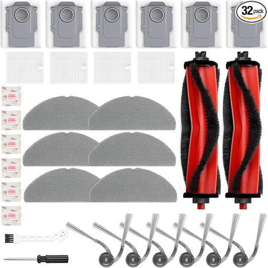 Replacement Kit Kit for Roborock Q7 M5+/ Q7 M5/ Q7 L5 / Q7 L5+ Robot Vacuum Cleaner, 2 Main Brushes,4 Filters,6 Mop Pads & Dust Bags & Side Brushes,1 Cleaning Brush & Screwdriver
