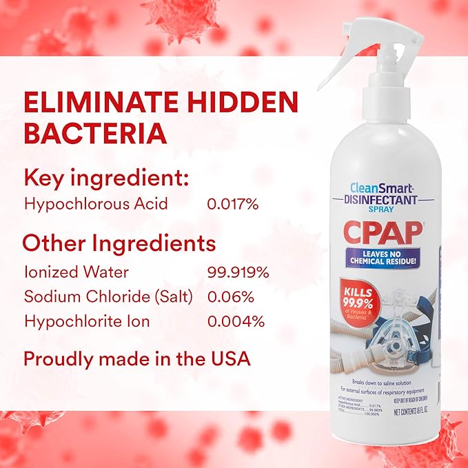 CleanSmart CPAP Disinfectant Spray To Go, Kills 99.9% of Bacteria and Viruses on CPAP Equipment, No Residue, 2 oz (Pack of 3)